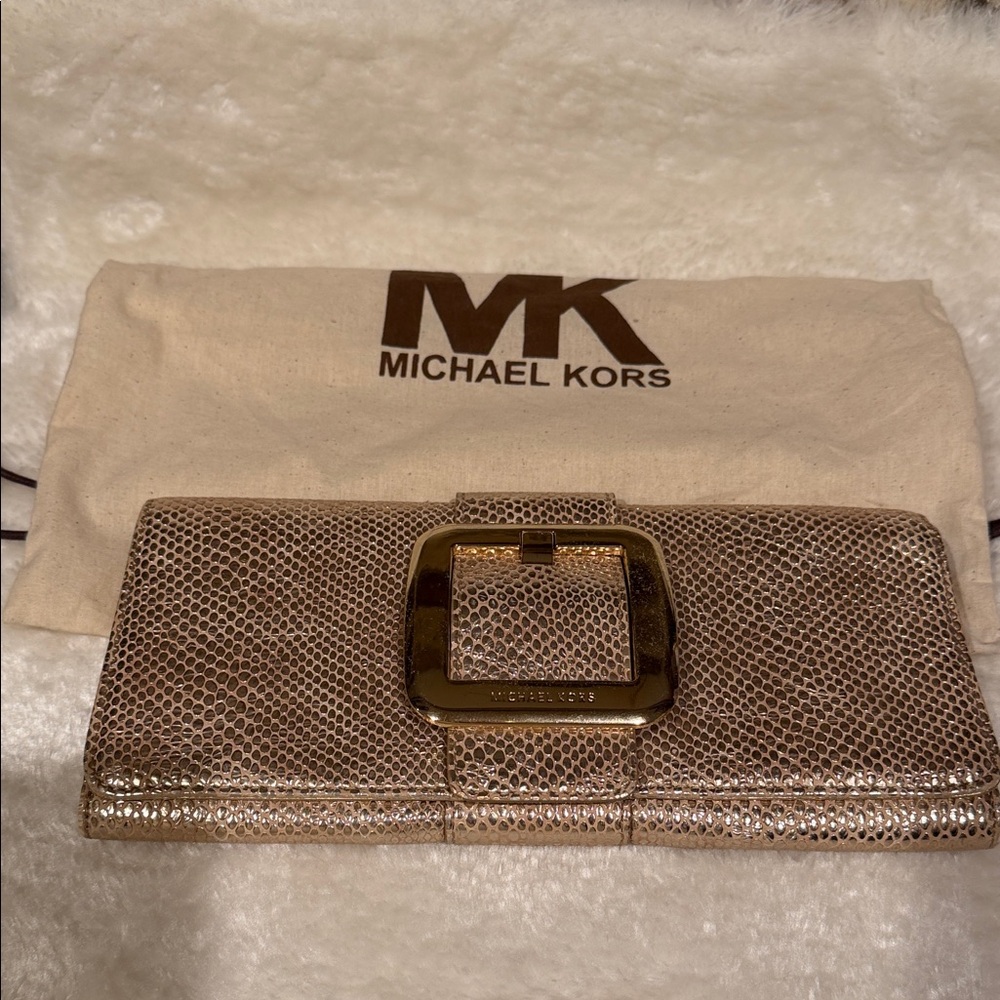 Michael Kors Vintage Metallic Gold Clutch EUC